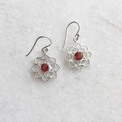 Garnet Sahasrara Chakra Silver Earring