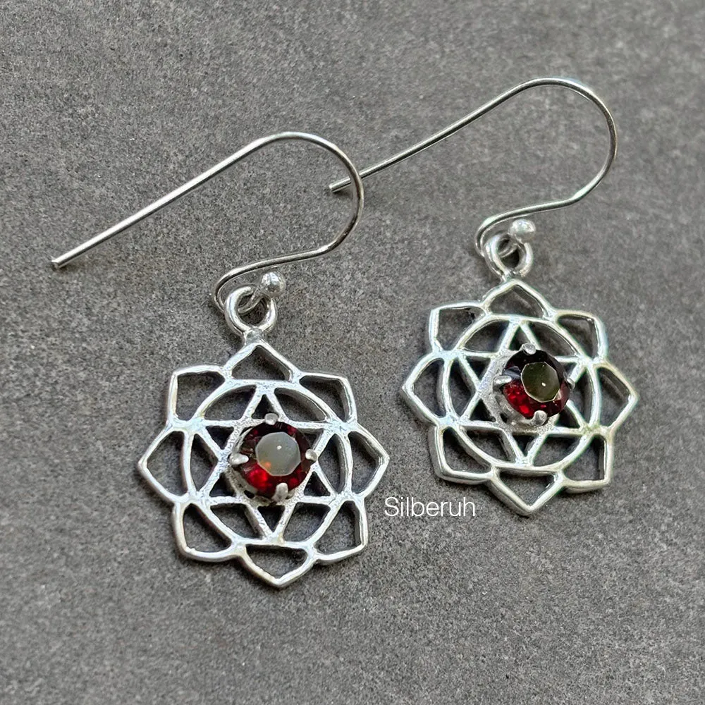 Garnet Sahasrara Chakra Silver Earring
