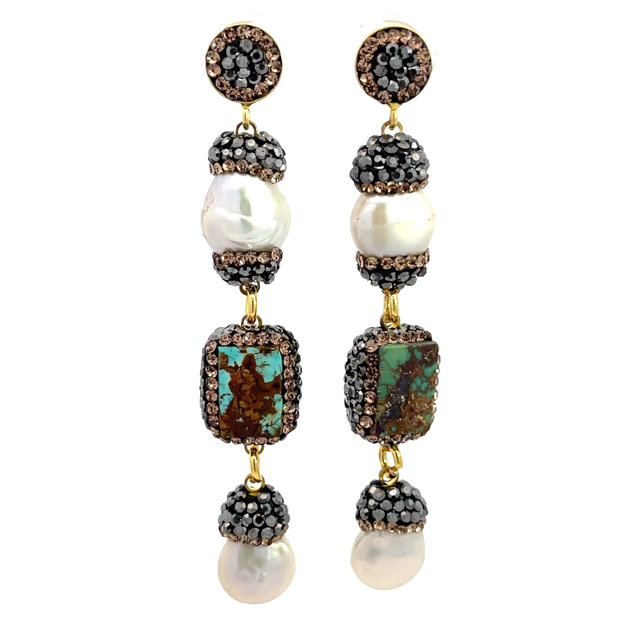 Gemstone Multi Tier Crystal 925 Sterling Silver Dangle Earrings