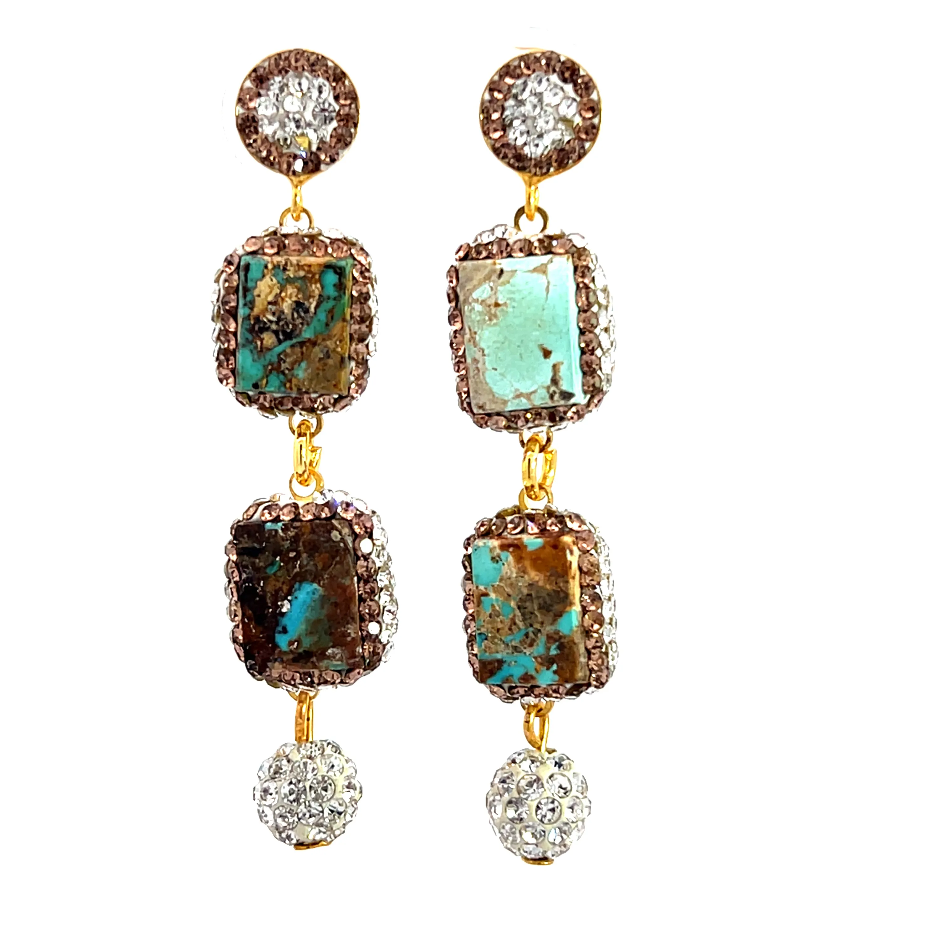 Gemstone Multi Tier Crystal 925 Sterling Silver Dangle Earrings