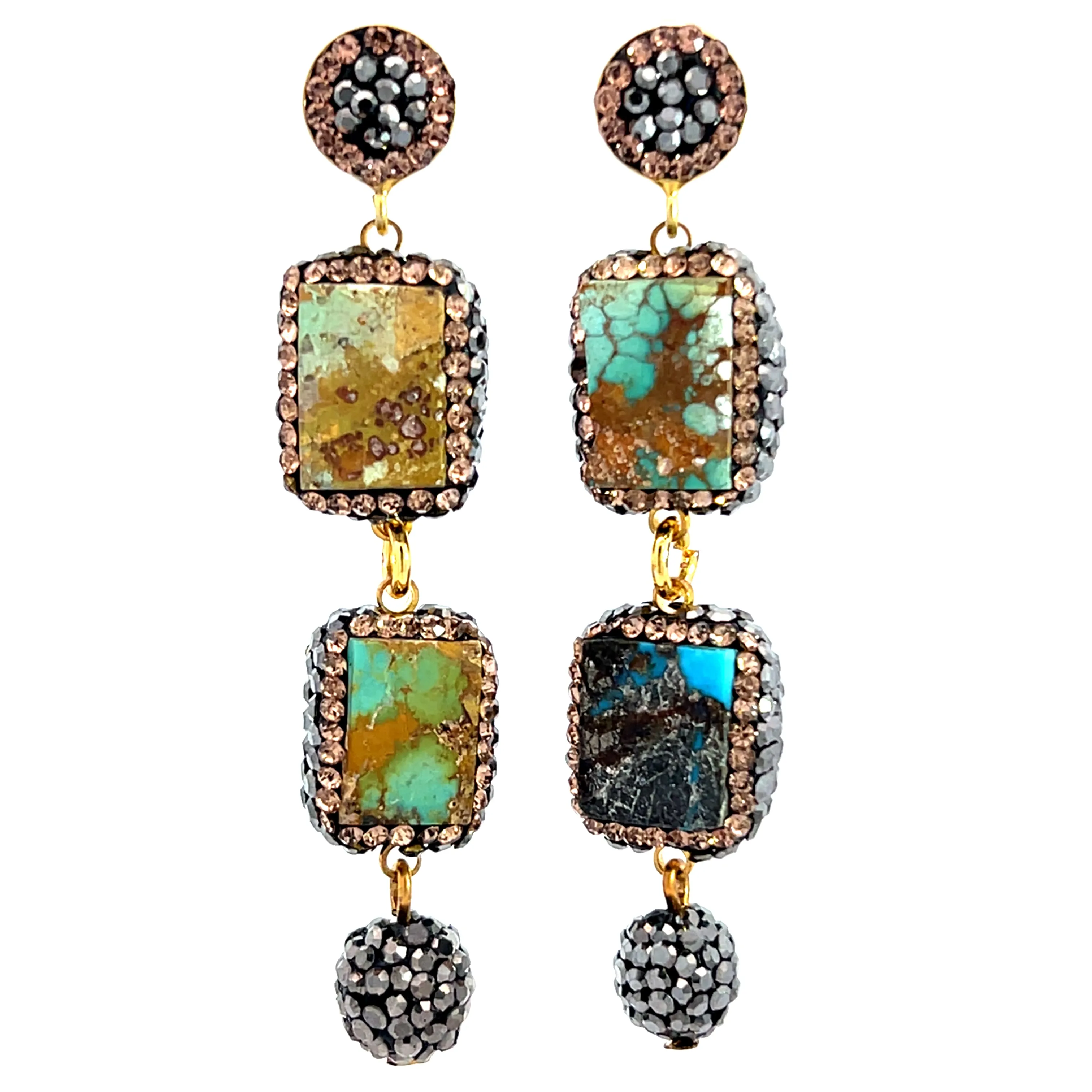 Gemstone Multi Tier Crystal 925 Sterling Silver Dangle Earrings