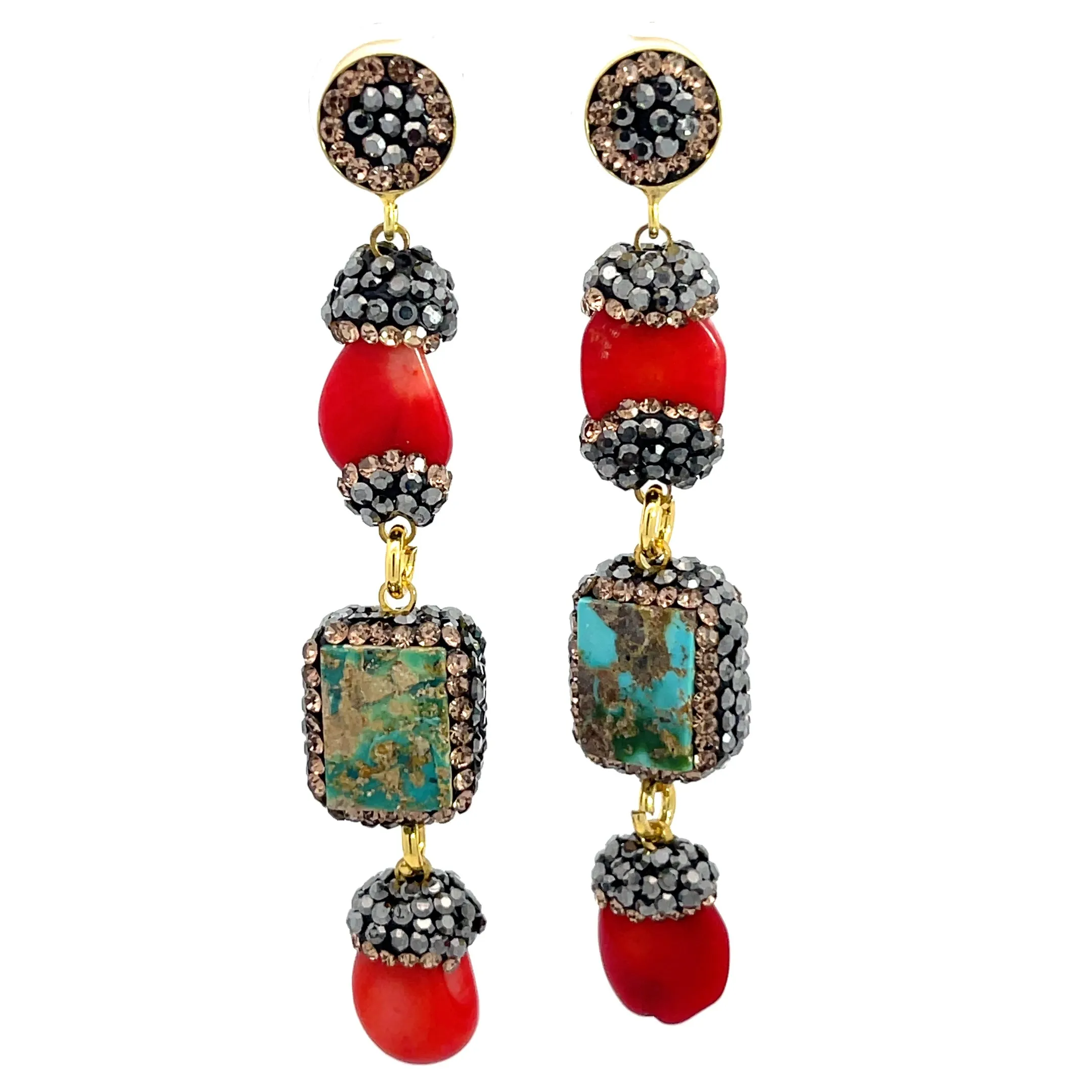 Gemstone Multi Tier Crystal 925 Sterling Silver Dangle Earrings