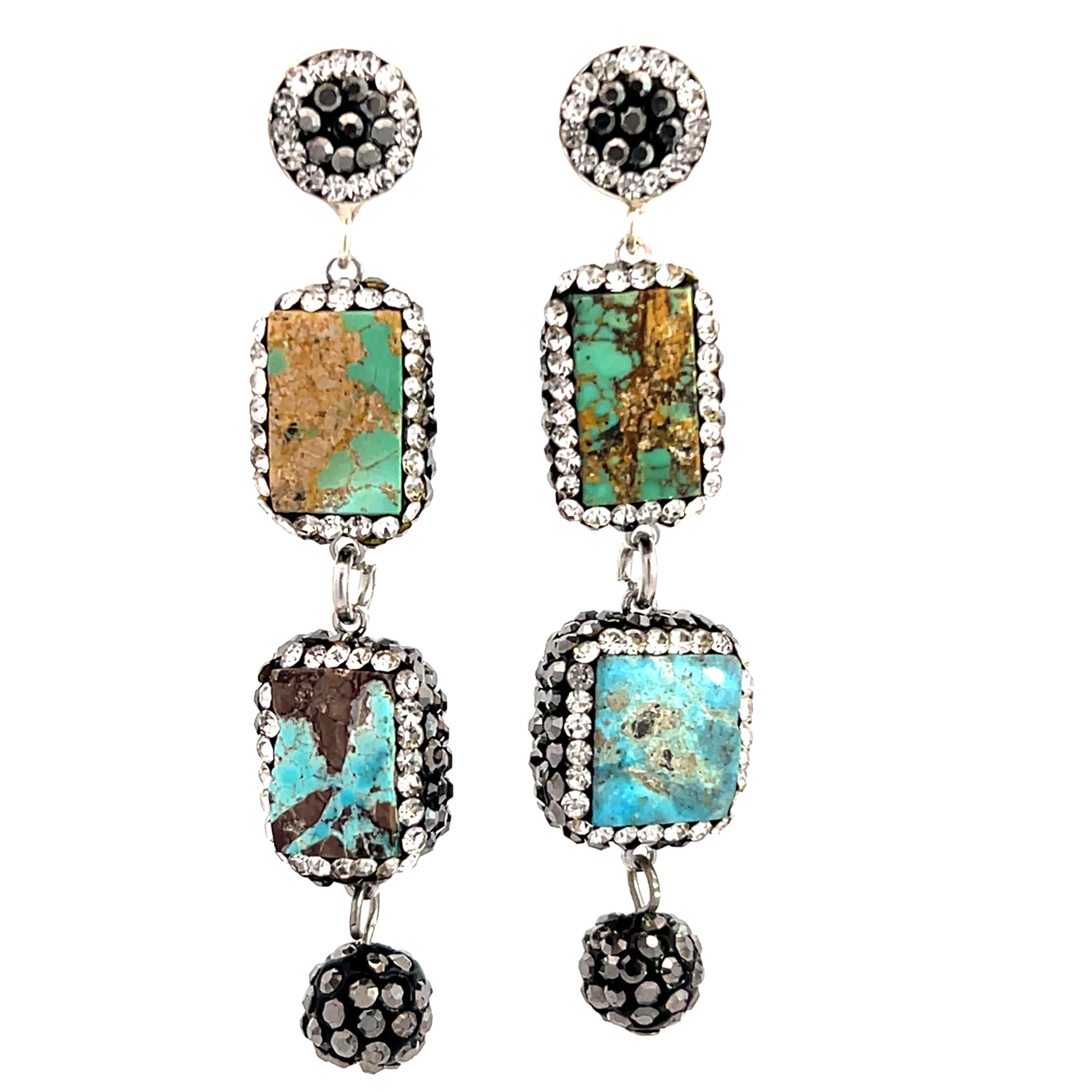 Gemstone Multi Tier Crystal 925 Sterling Silver Dangle Earrings