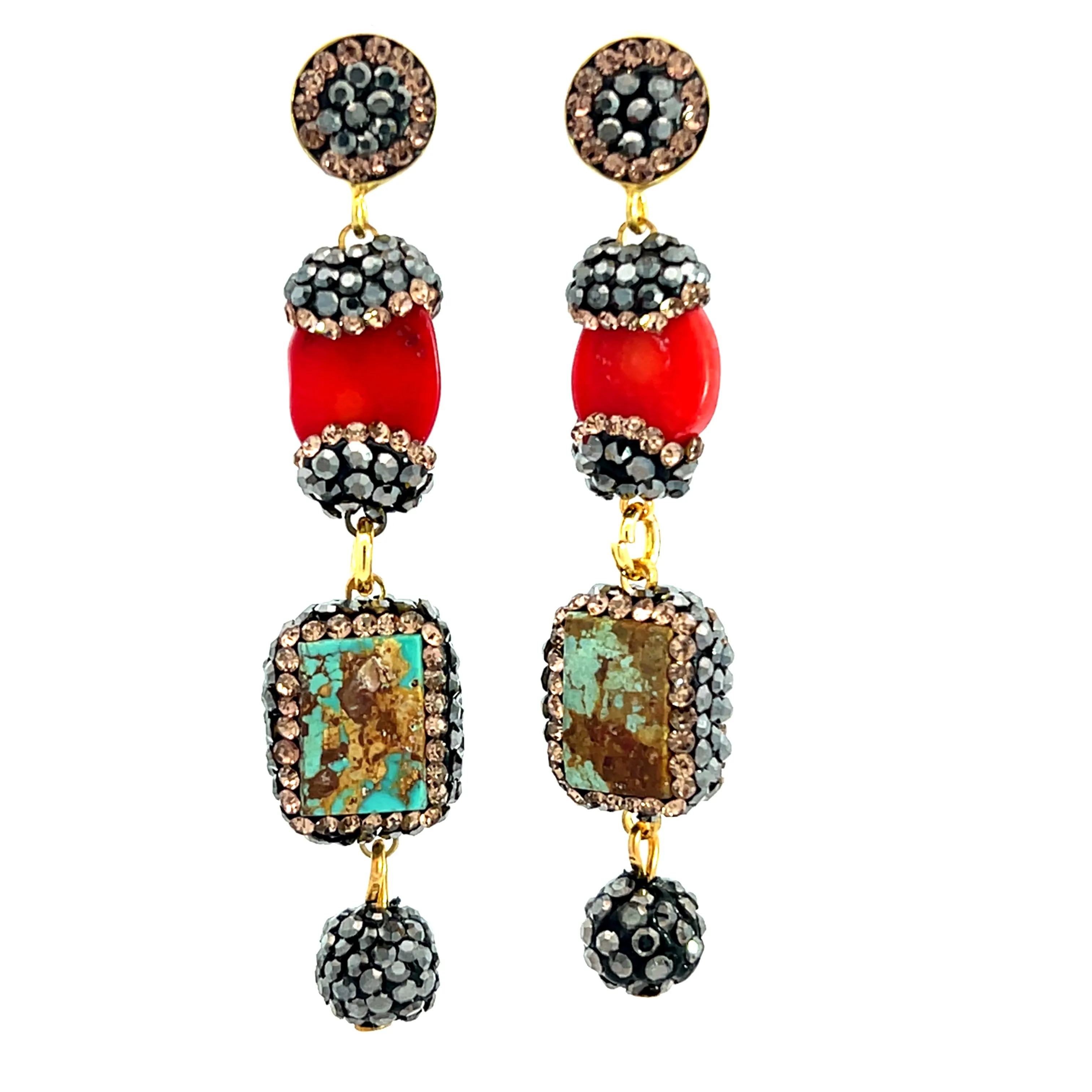 Gemstone Multi Tier Crystal 925 Sterling Silver Dangle Earrings