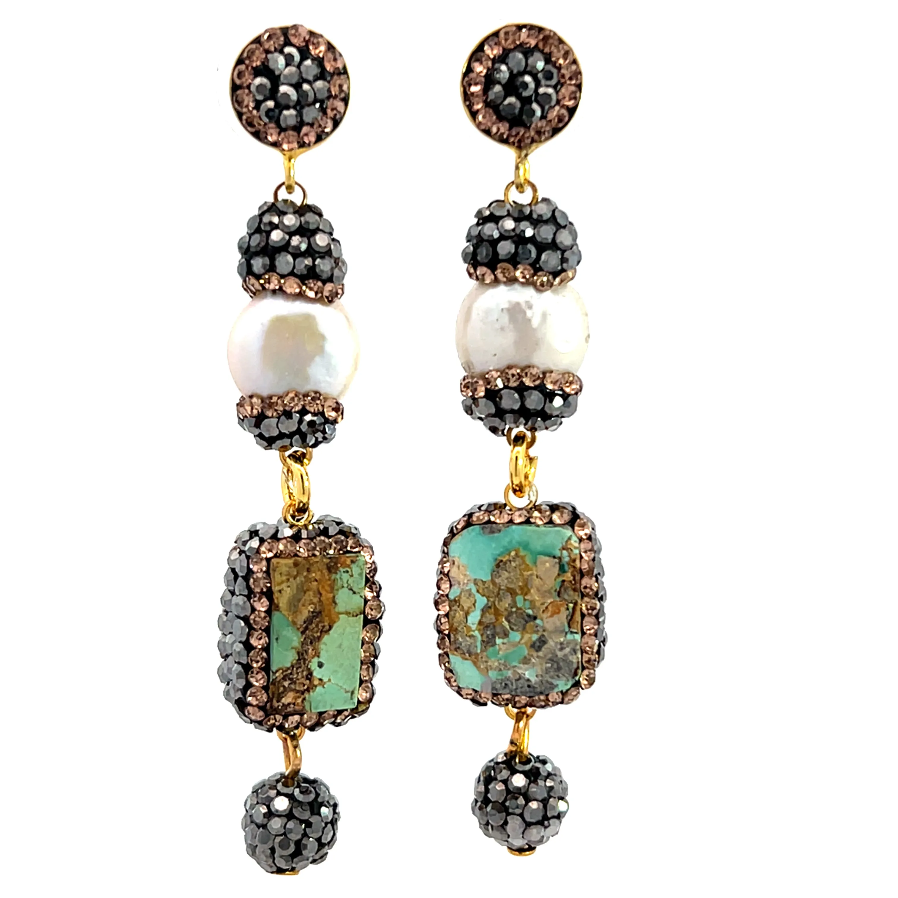 Gemstone Multi Tier Crystal 925 Sterling Silver Dangle Earrings