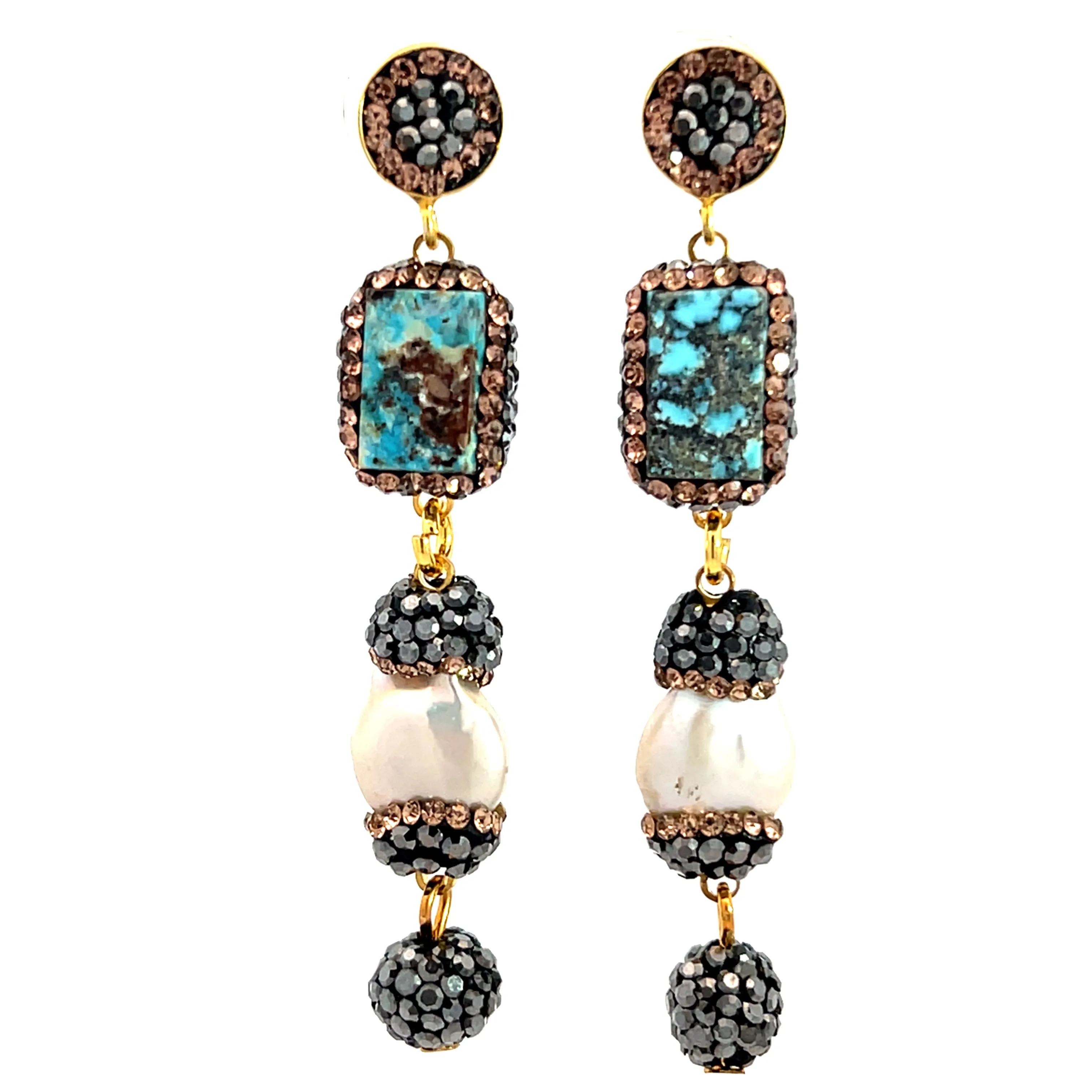 Gemstone Multi Tier Crystal 925 Sterling Silver Dangle Earrings