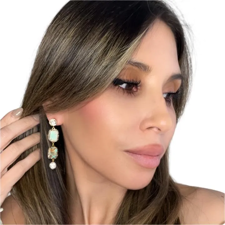 Gemstone Multi Tier Crystal 925 Sterling Silver Dangle Earrings