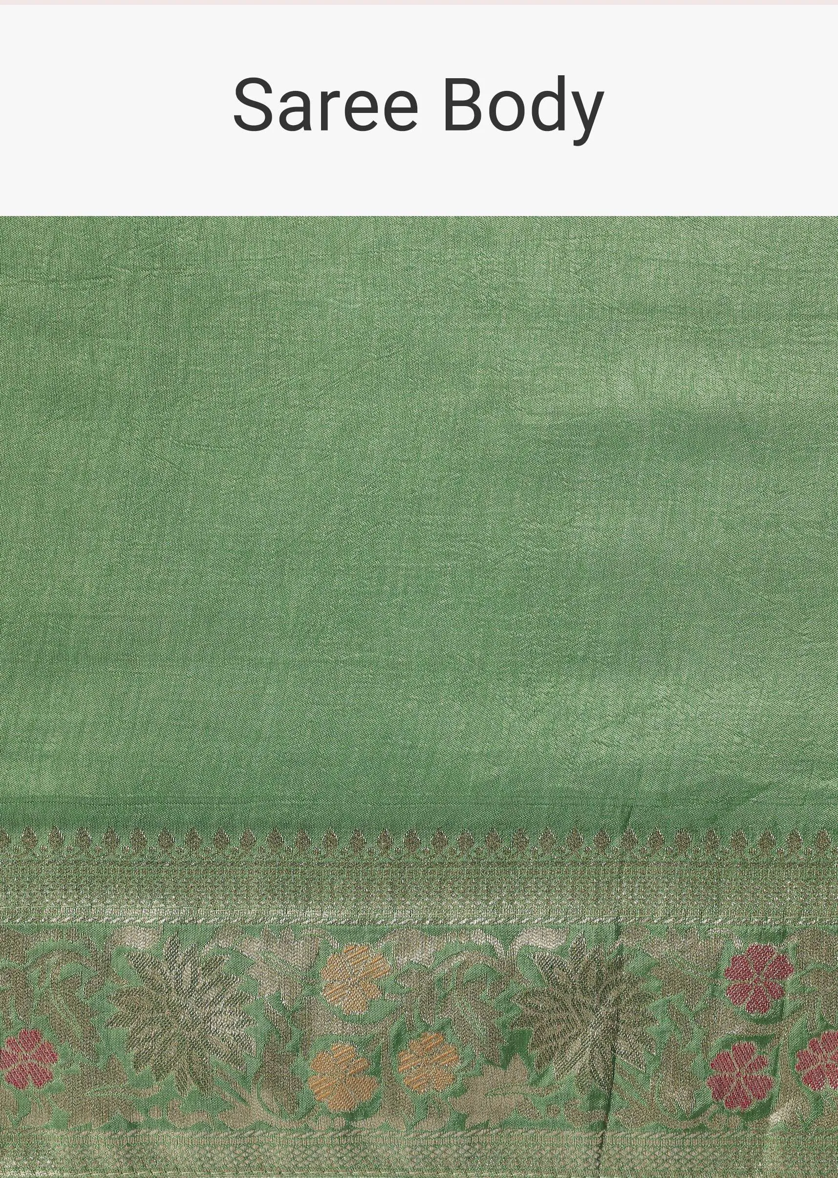 Green Banarasi Saree With Floral Motif Woven Pallu And Unstitched Blouse Piece