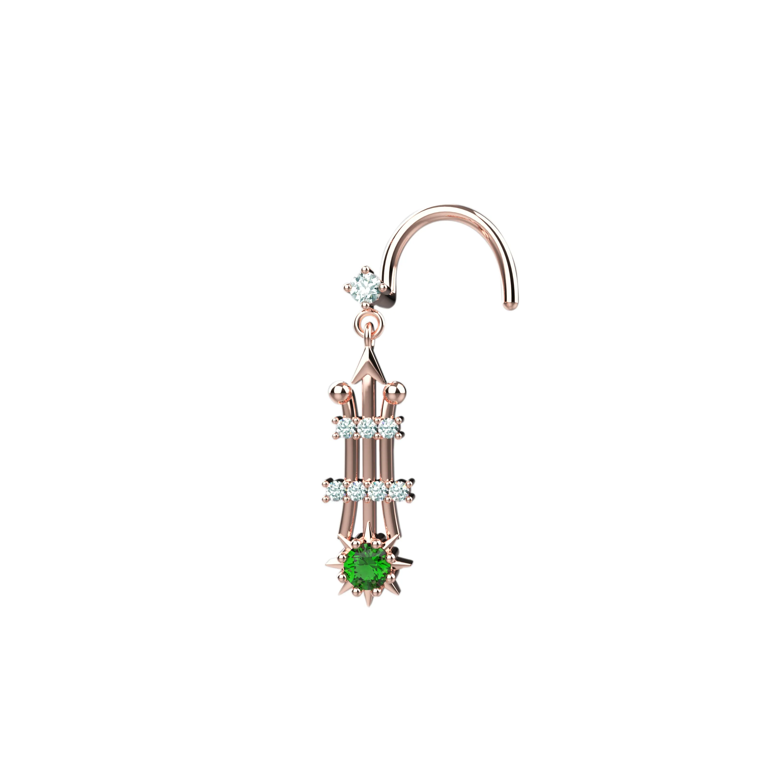 Green Stone Gold Nose Stud – Elegant Nose Piercing Jewelry