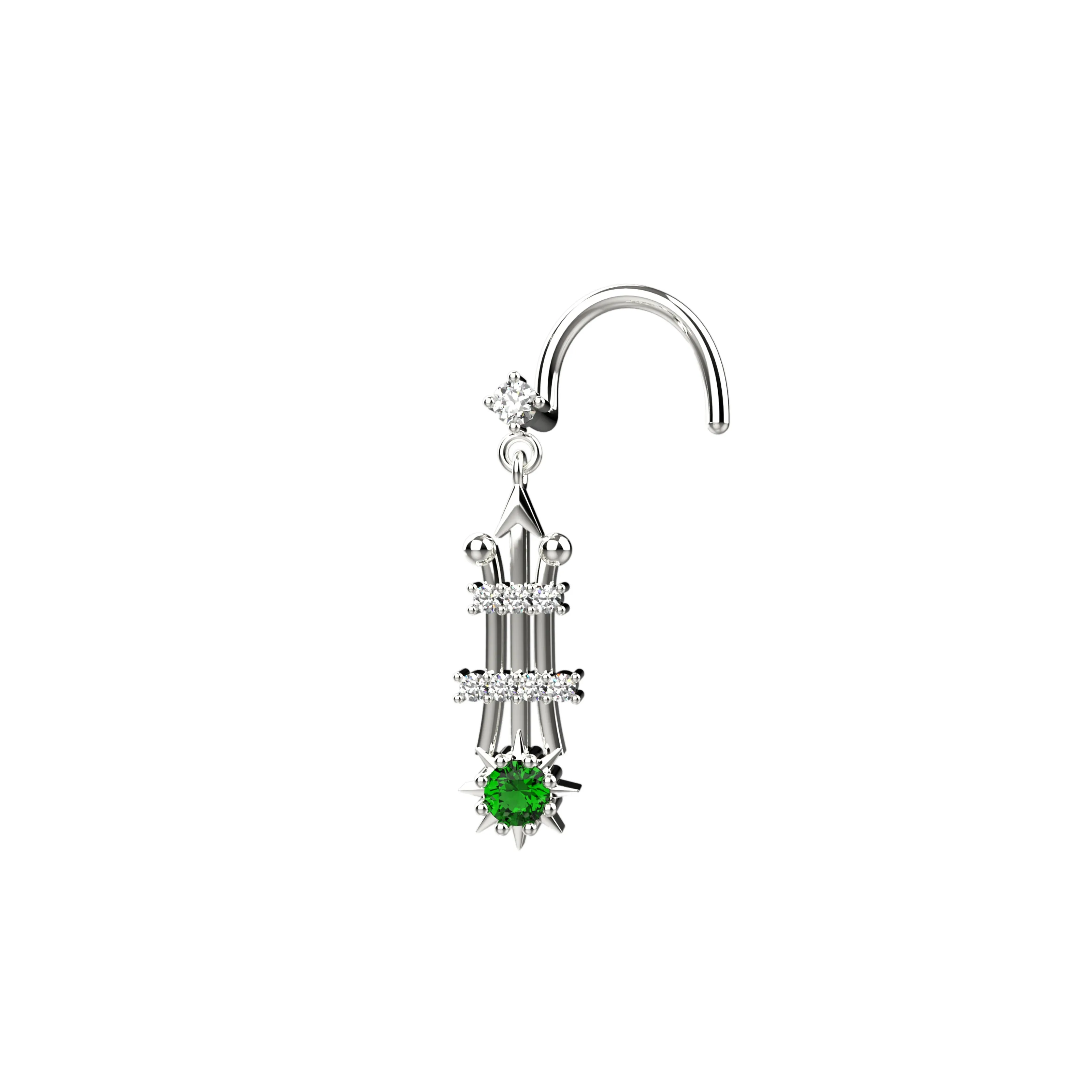 Green Stone Gold Nose Stud – Elegant Nose Piercing Jewelry