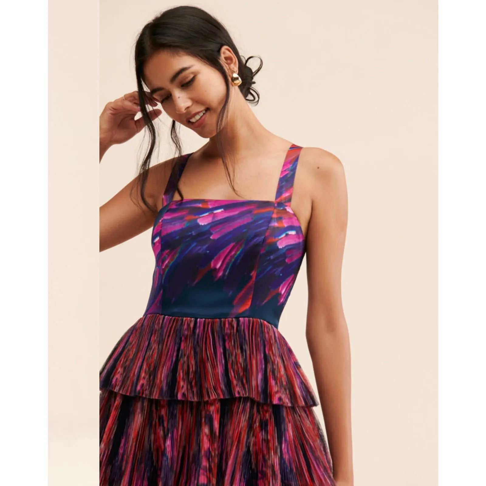 Hutch Tiered Tulle Maxi Dress Size 6 Formal Party Cocktail Colorful Abstract