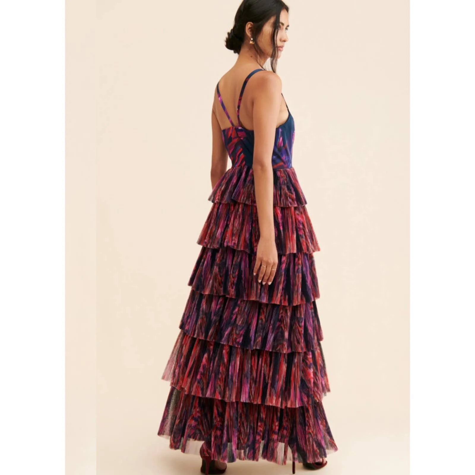 Hutch Tiered Tulle Maxi Dress Size 6 Formal Party Cocktail Colorful Abstract