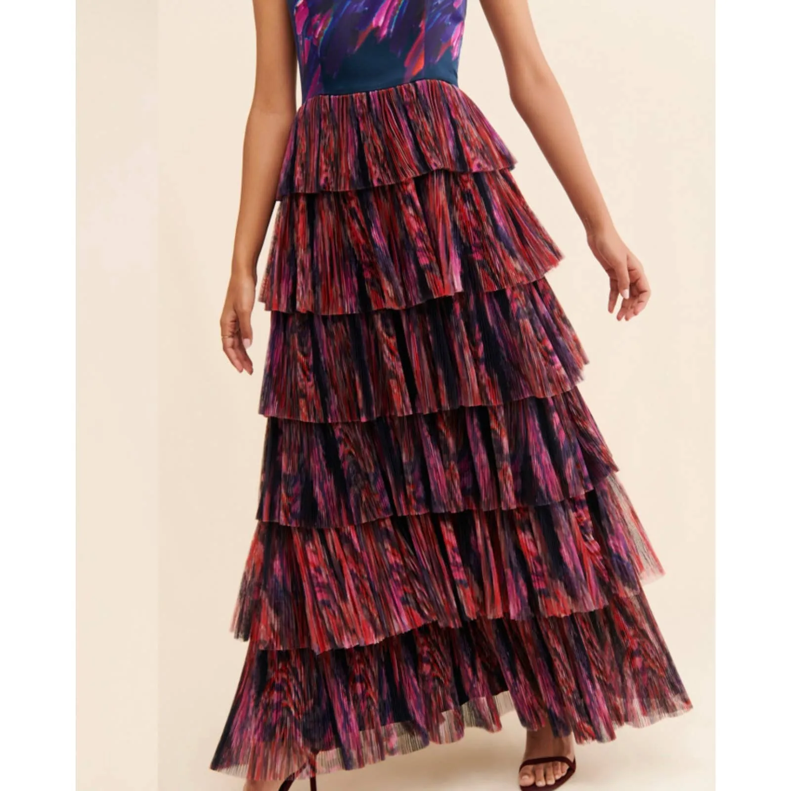 Hutch Tiered Tulle Maxi Dress Size 6 Formal Party Cocktail Colorful Abstract