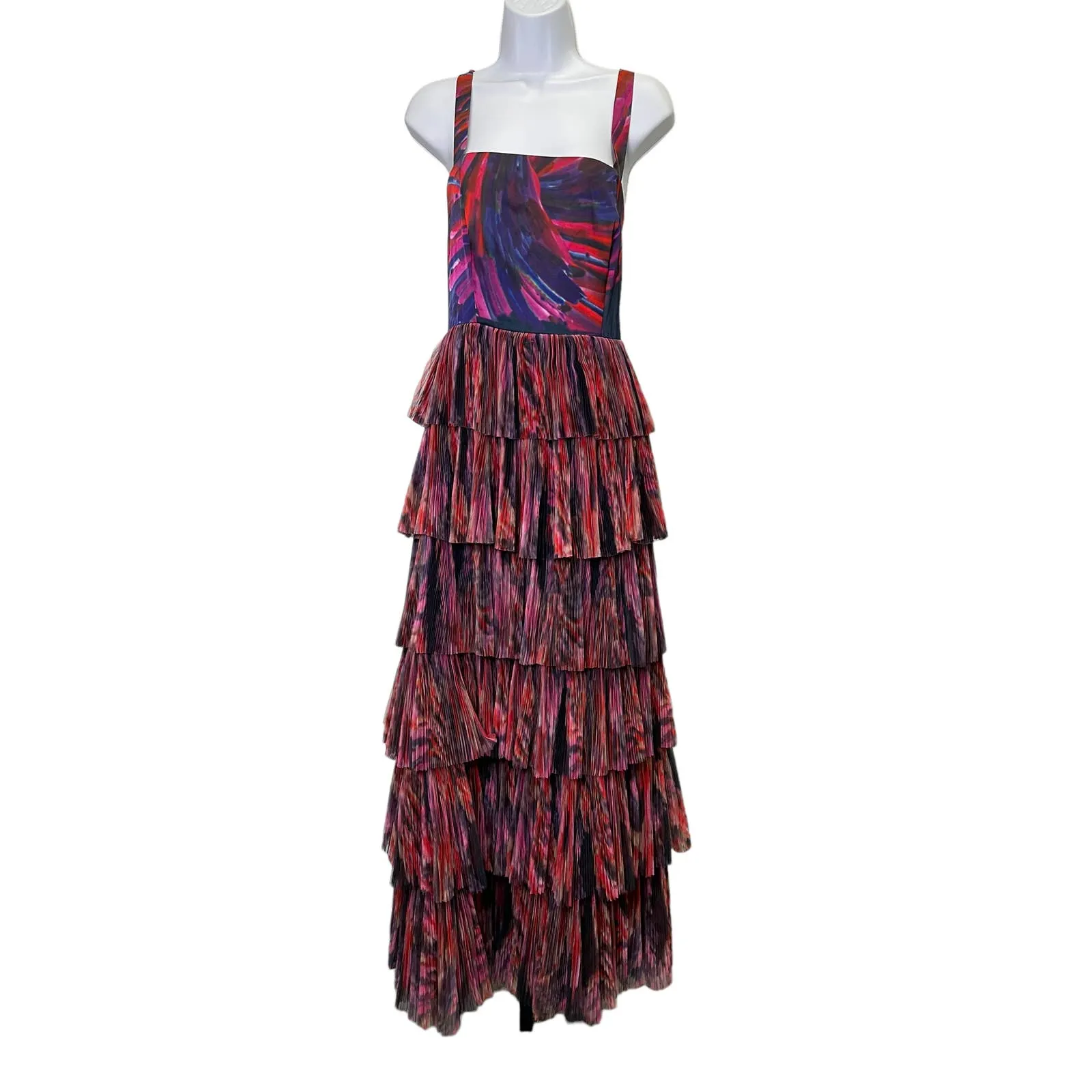Hutch Tiered Tulle Maxi Dress Size 6 Formal Party Cocktail Colorful Abstract