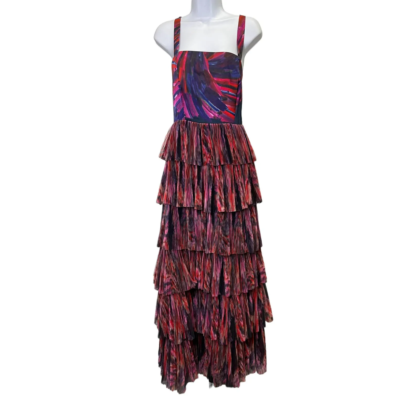 Hutch Tiered Tulle Maxi Dress Size 6 Formal Party Cocktail Colorful Abstract