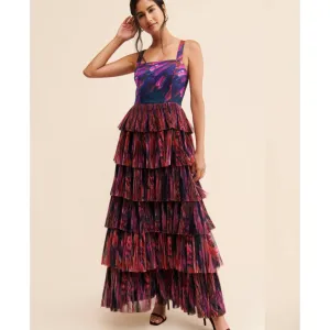 Hutch Tiered Tulle Maxi Dress Size 6 Formal Party Cocktail Colorful Abstract