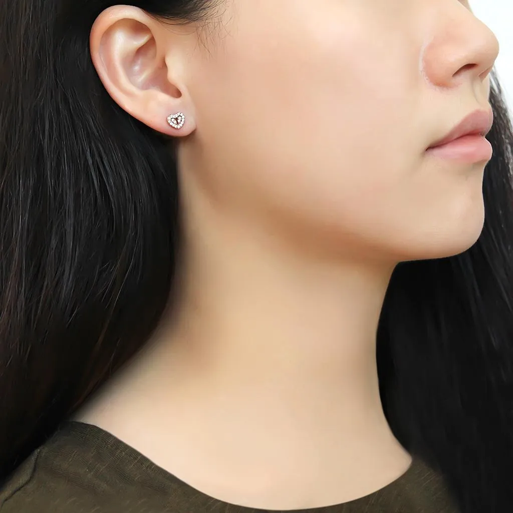 IP Rose Gold(Ion Plating) Stainless Steel Earrings with AAA Grade CZ in Clear for Women Clear Stone Color Style DA085