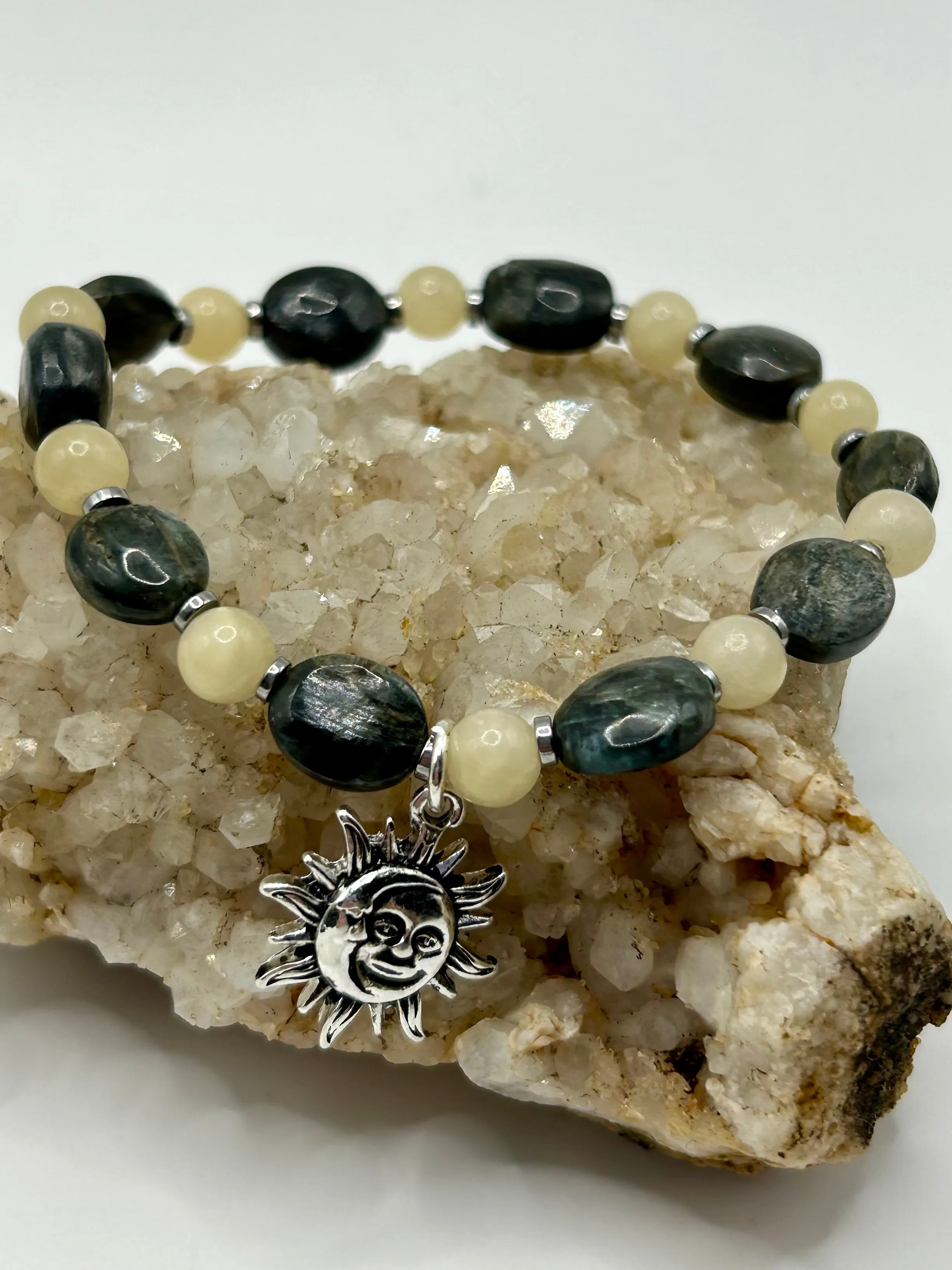 Kyanite & Yellow Jade Gemstone Sun/Moon Bracelet