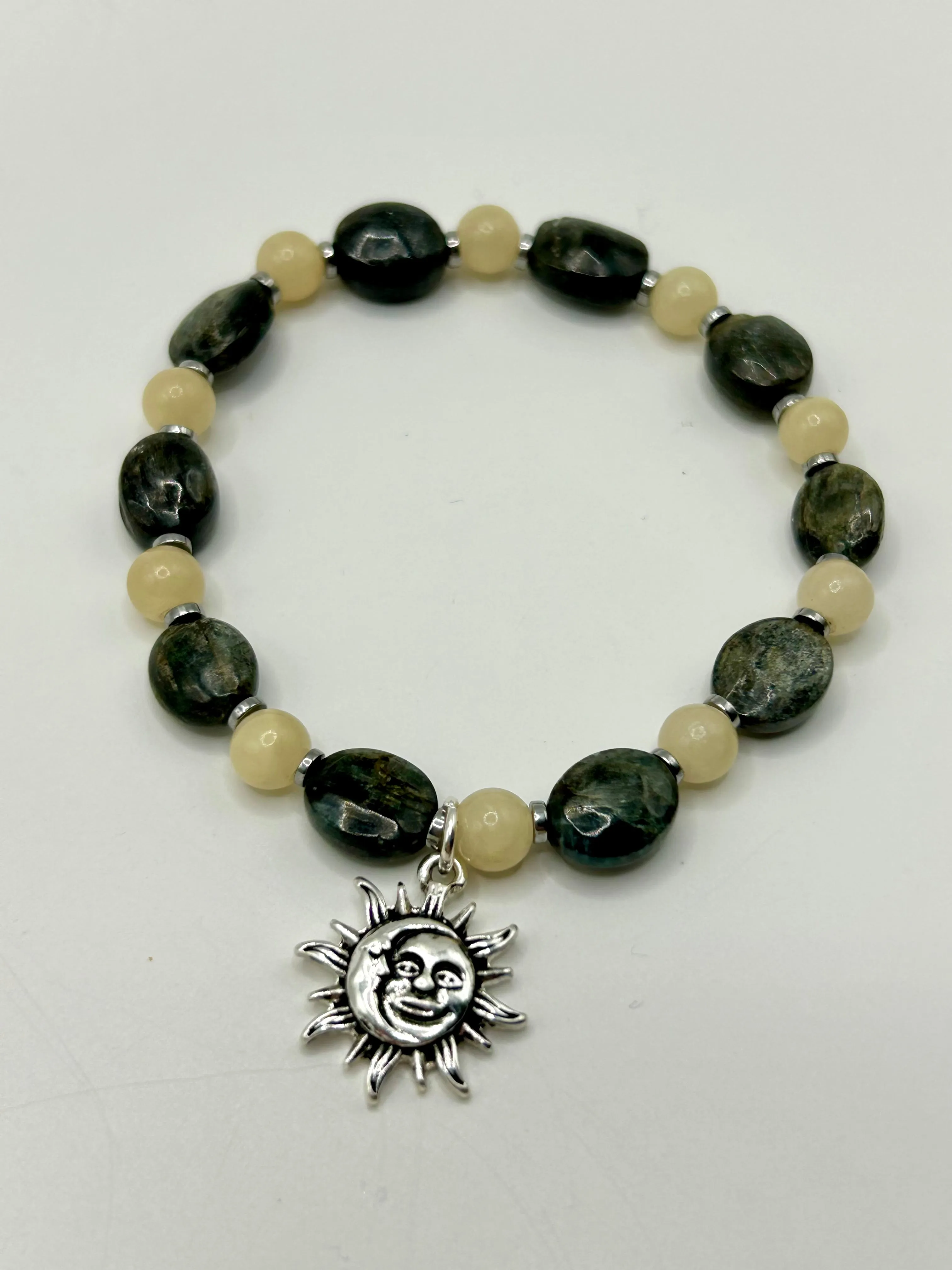 Kyanite & Yellow Jade Gemstone Sun/Moon Bracelet
