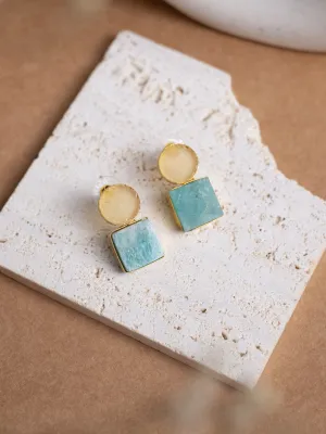 Lemon Quartz circle Two Stone Crystal Earring (Lemon Quartz   Green Amazonite)