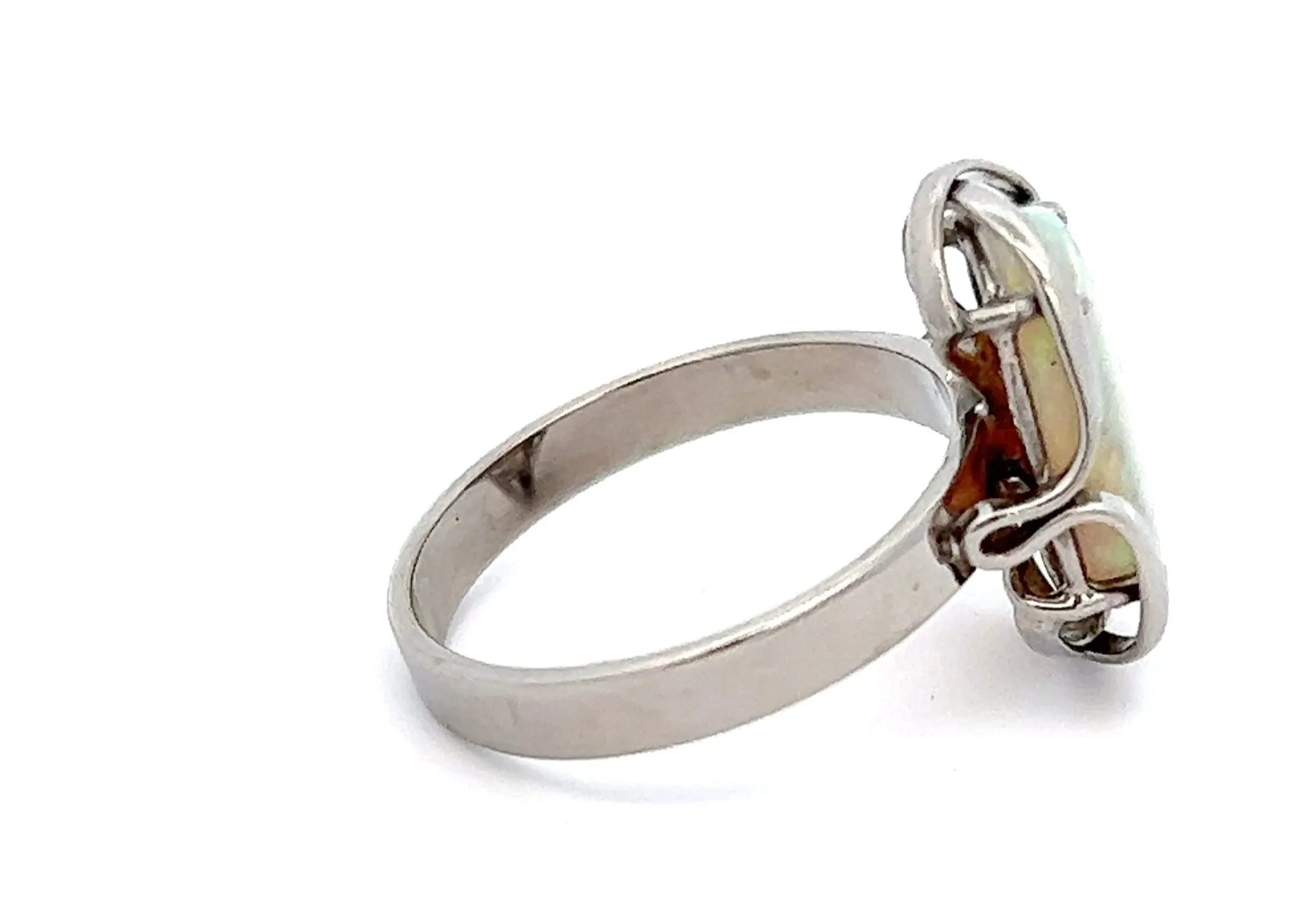 Light Opal & White Gold Ring with Strong Green/Blue Flash