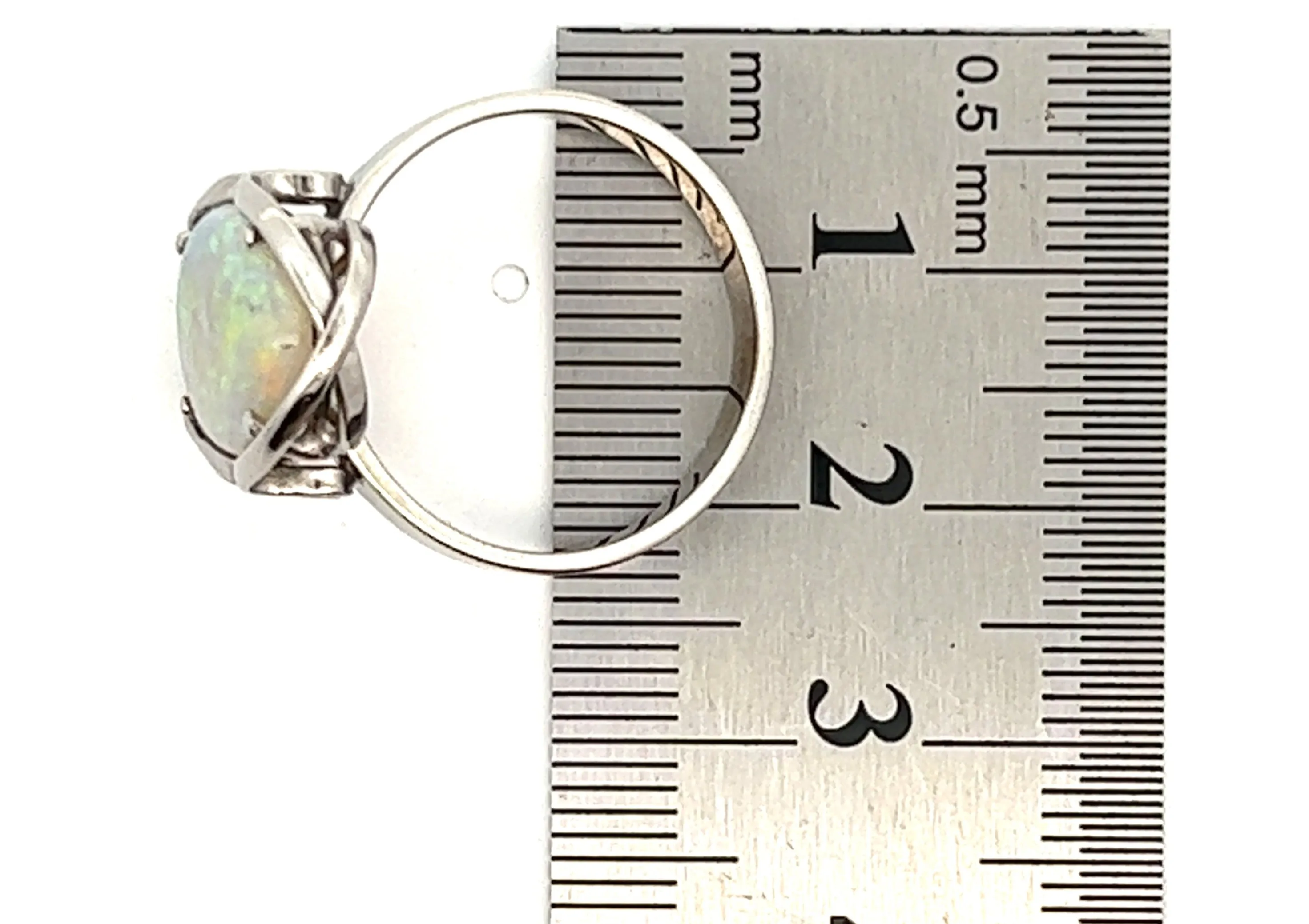 Light Opal & White Gold Ring with Strong Green/Blue Flash