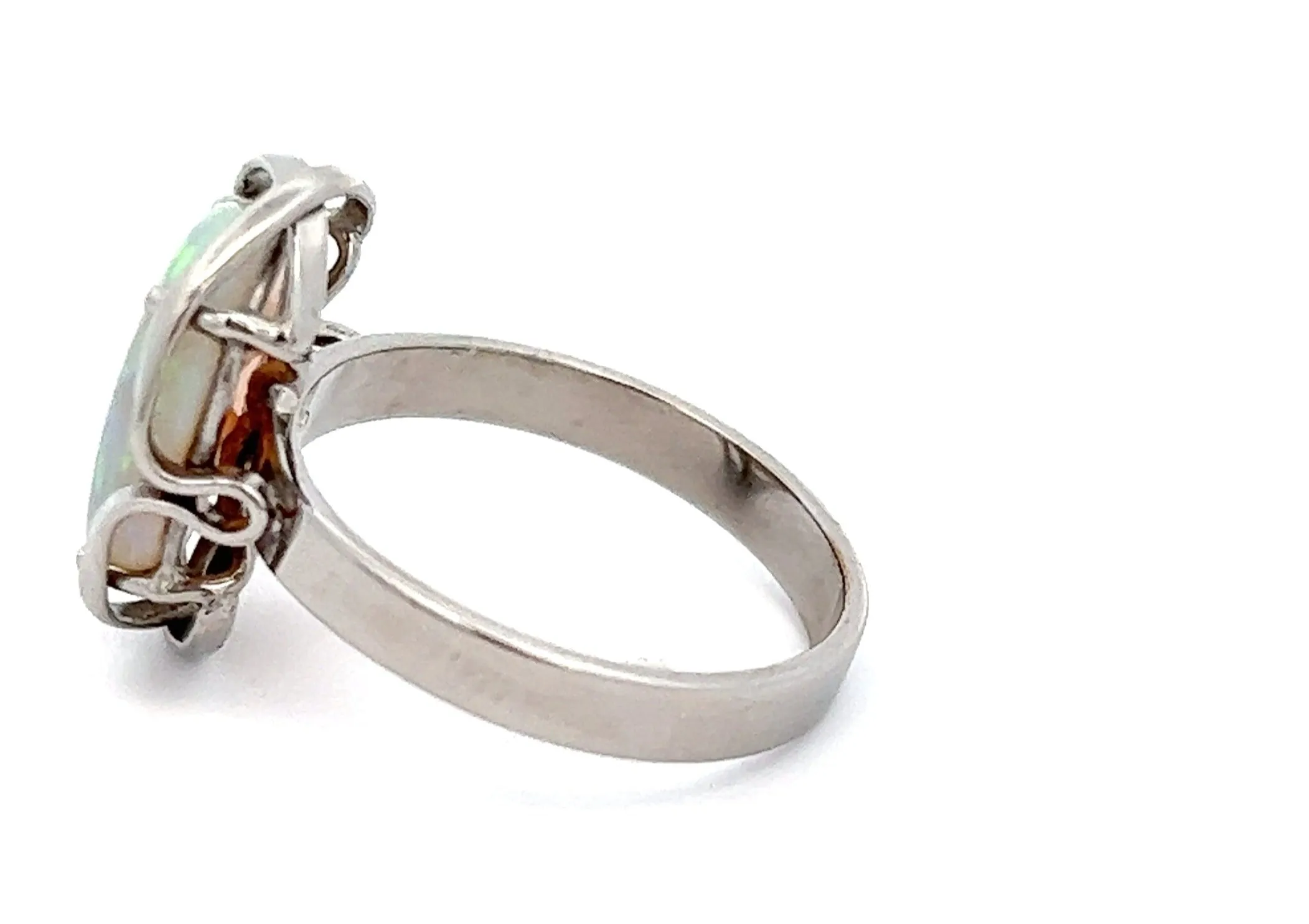 Light Opal & White Gold Ring with Strong Green/Blue Flash