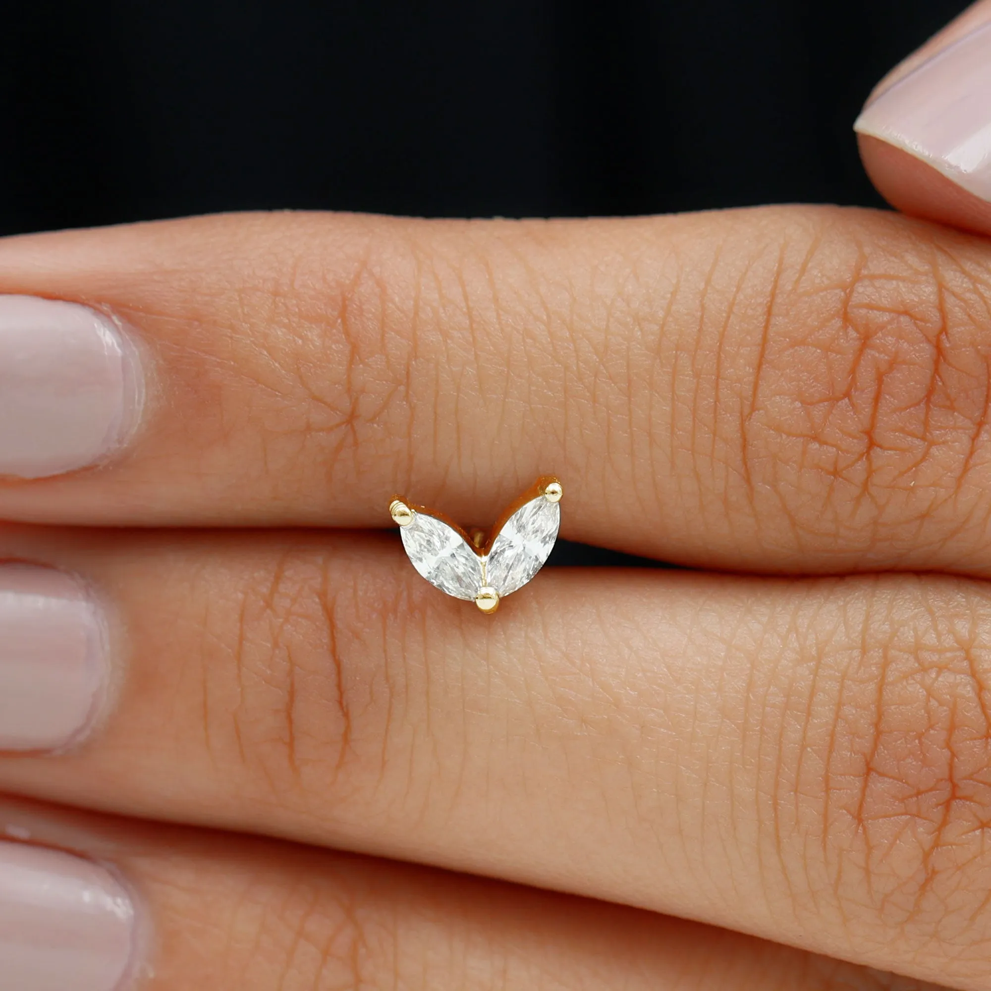 Marquise Cut Moissanite Two Stone Leaf Helix Earring