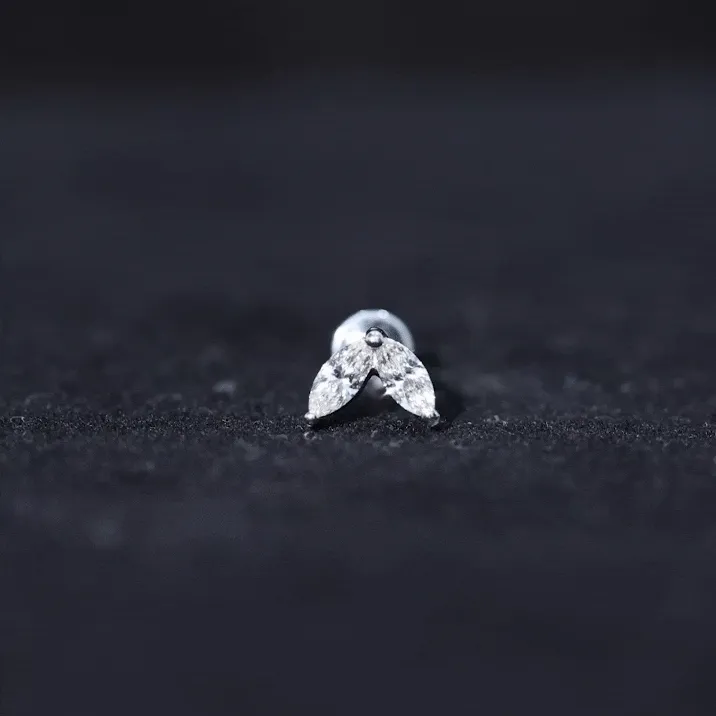 Marquise Cut Moissanite Two Stone Leaf Helix Earring