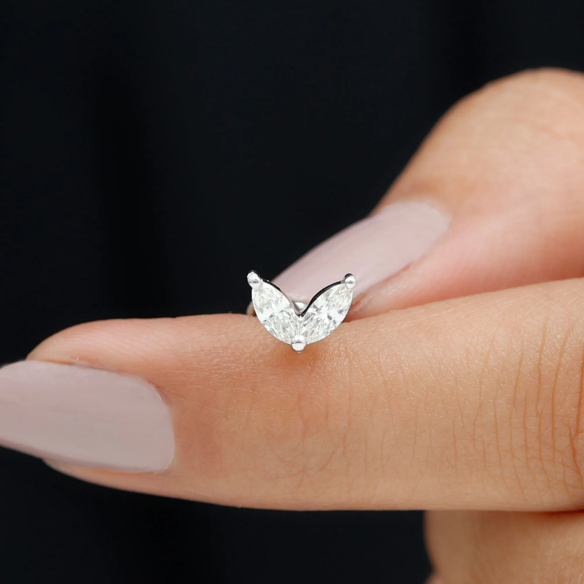 Marquise Cut Moissanite Two Stone Leaf Helix Earring
