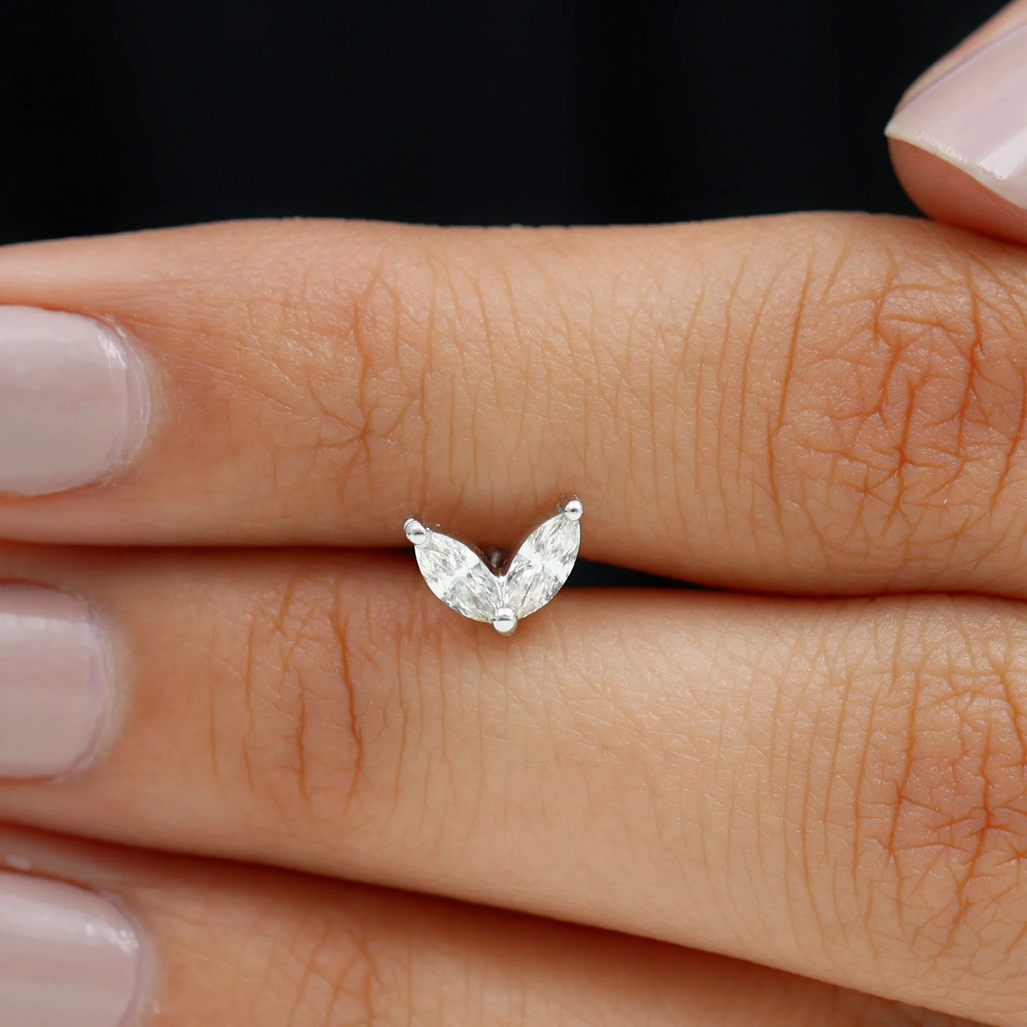 Marquise Cut Moissanite Two Stone Leaf Helix Earring