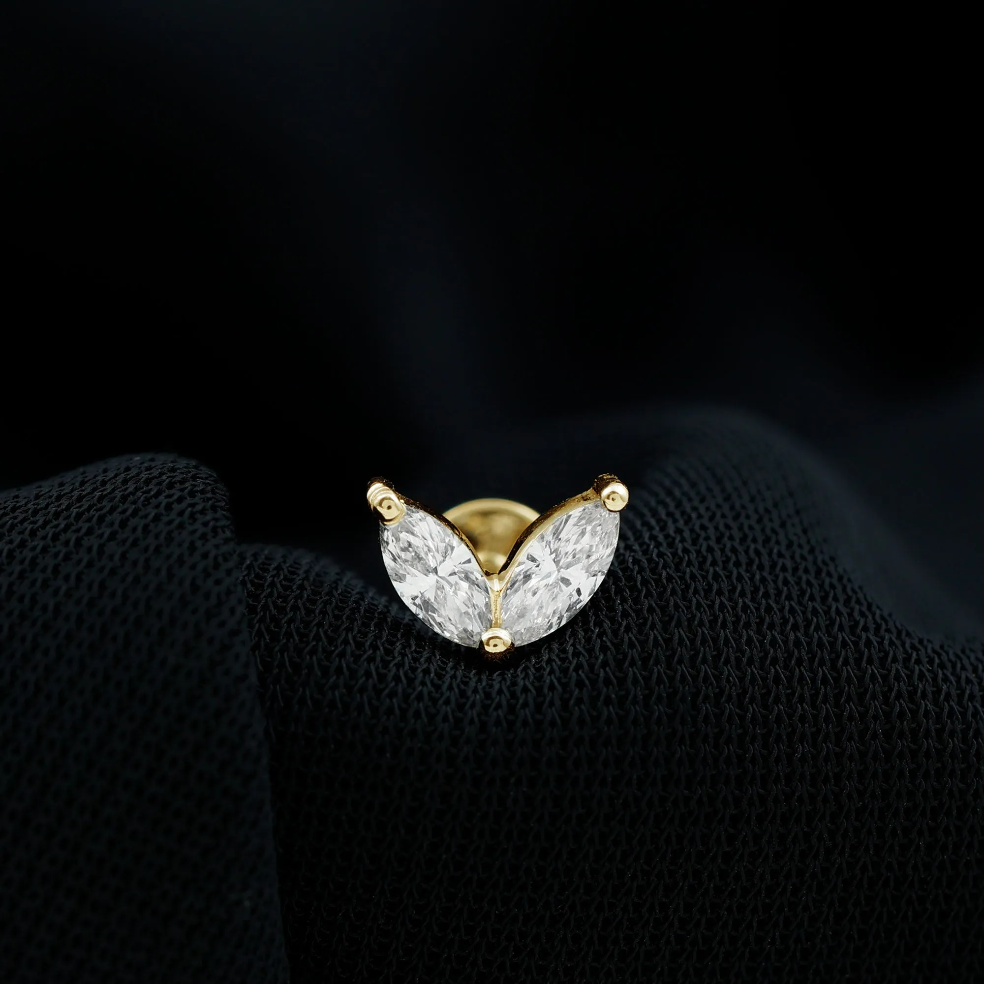 Marquise Cut Moissanite Two Stone Leaf Helix Earring
