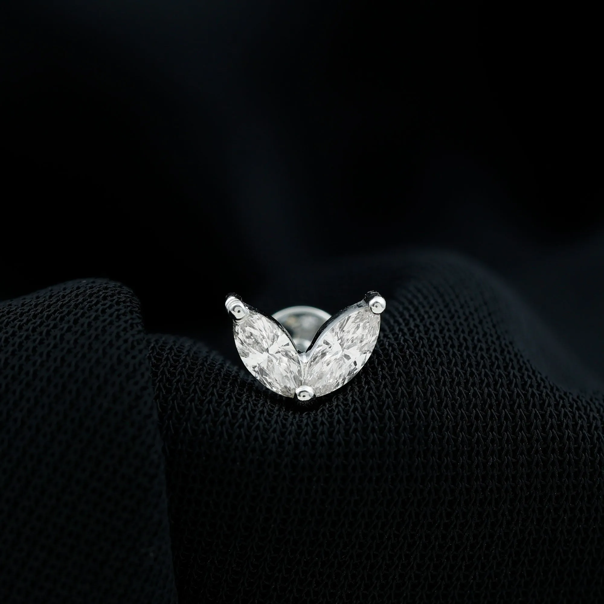 Marquise Cut Moissanite Two Stone Leaf Helix Earring