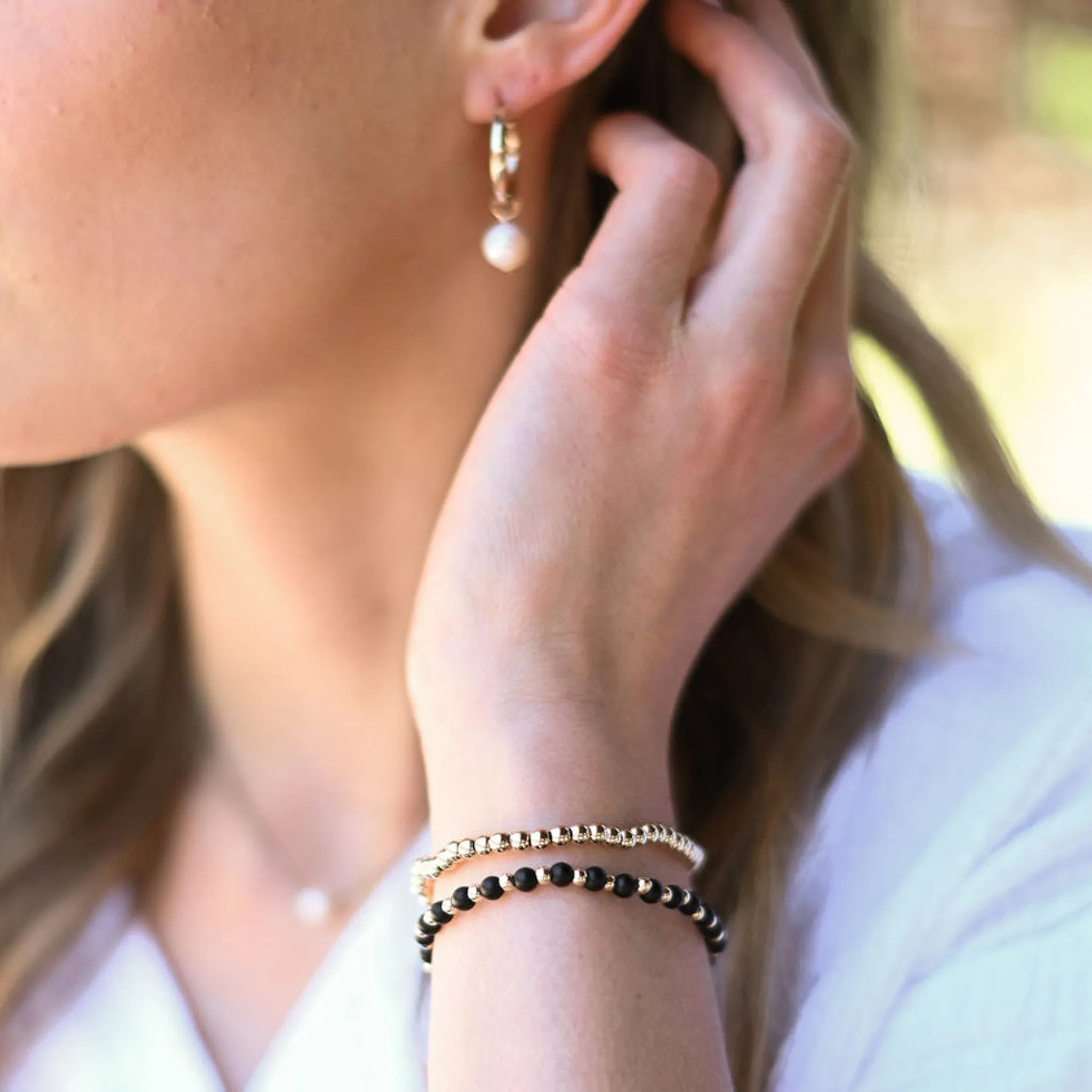 Matte Black & 14k Gold Filled Bracelet Set
