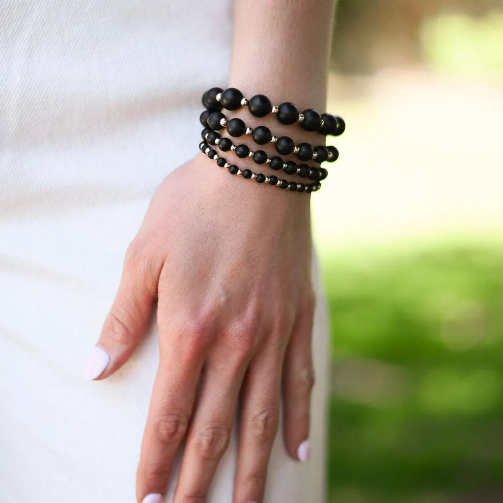 Matte Black Onyx & 14k Gold Filled Bracelet Set