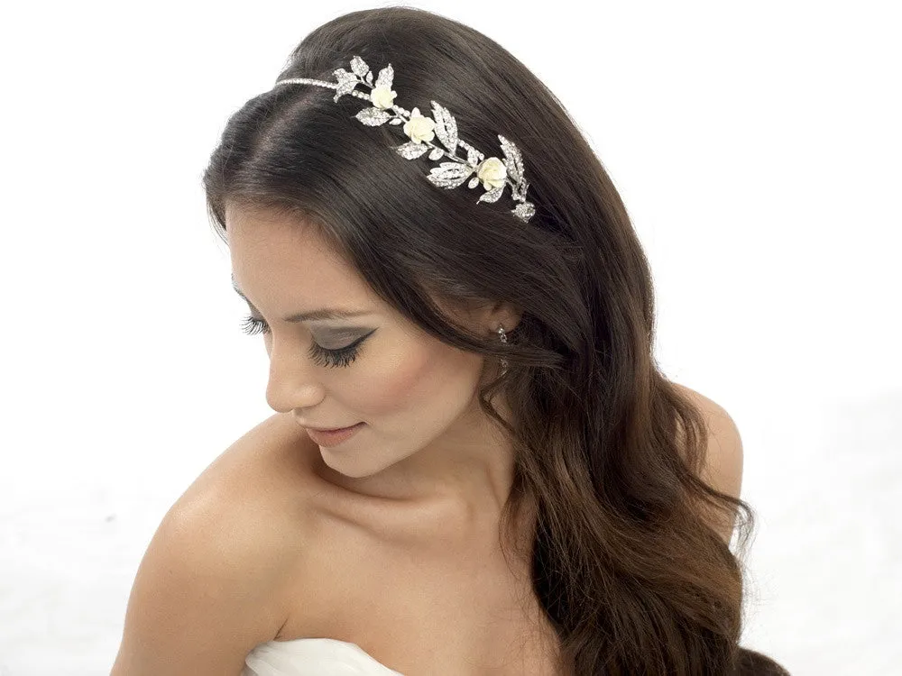 Megan Porcelain Rose and Crystal Hair Band