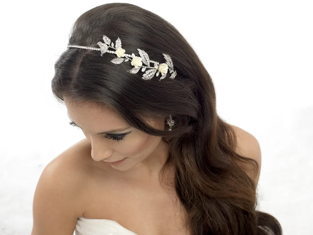 Megan Porcelain Rose and Crystal Hair Band