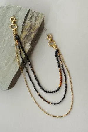 Mens Tigers Eye and Black Onyx Brass Wallet Keychain Holder