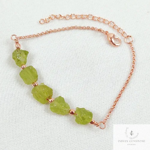 Natural Raw Peridot Bracelet, Raw Gemstone Copper Jewelry, Raw Crystal Jewelry, Custom Birthstone Bracelet, Peridot Jewelry, Dainty Bracelet
