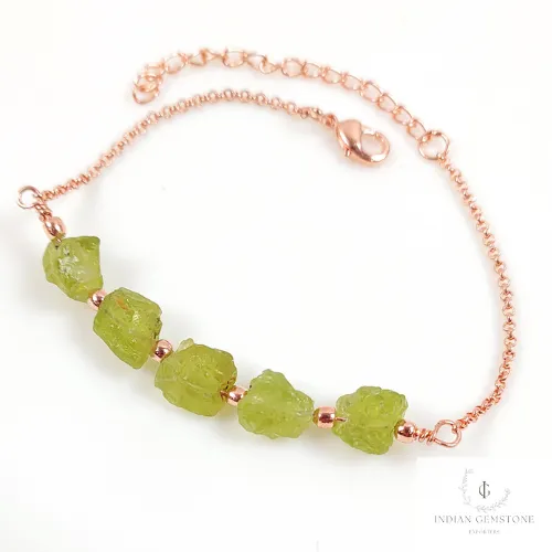 Natural Raw Peridot Bracelet, Raw Gemstone Copper Jewelry, Raw Crystal Jewelry, Custom Birthstone Bracelet, Peridot Jewelry, Dainty Bracelet