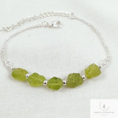 Natural Raw Peridot Bracelet, Silver Plated Peridot Bracelet, Green Raw Gemstone Adjustable Bracelet, Crystal Stone Bracelet, Friendship Gift