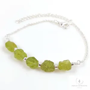 Natural Raw Peridot Bracelet, Silver Plated Peridot Bracelet, Green Raw Gemstone Adjustable Bracelet, Crystal Stone Bracelet, Friendship Gift
