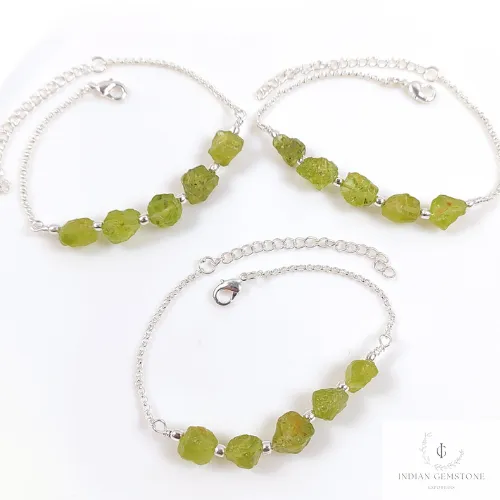 Natural Raw Peridot Bracelet, Silver Plated Peridot Bracelet, Green Raw Gemstone Adjustable Bracelet, Crystal Stone Bracelet, Friendship Gift