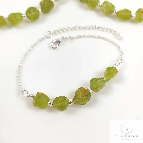 Natural Raw Peridot Bracelet, Silver Plated Peridot Bracelet, Green Raw Gemstone Adjustable Bracelet, Crystal Stone Bracelet, Friendship Gift