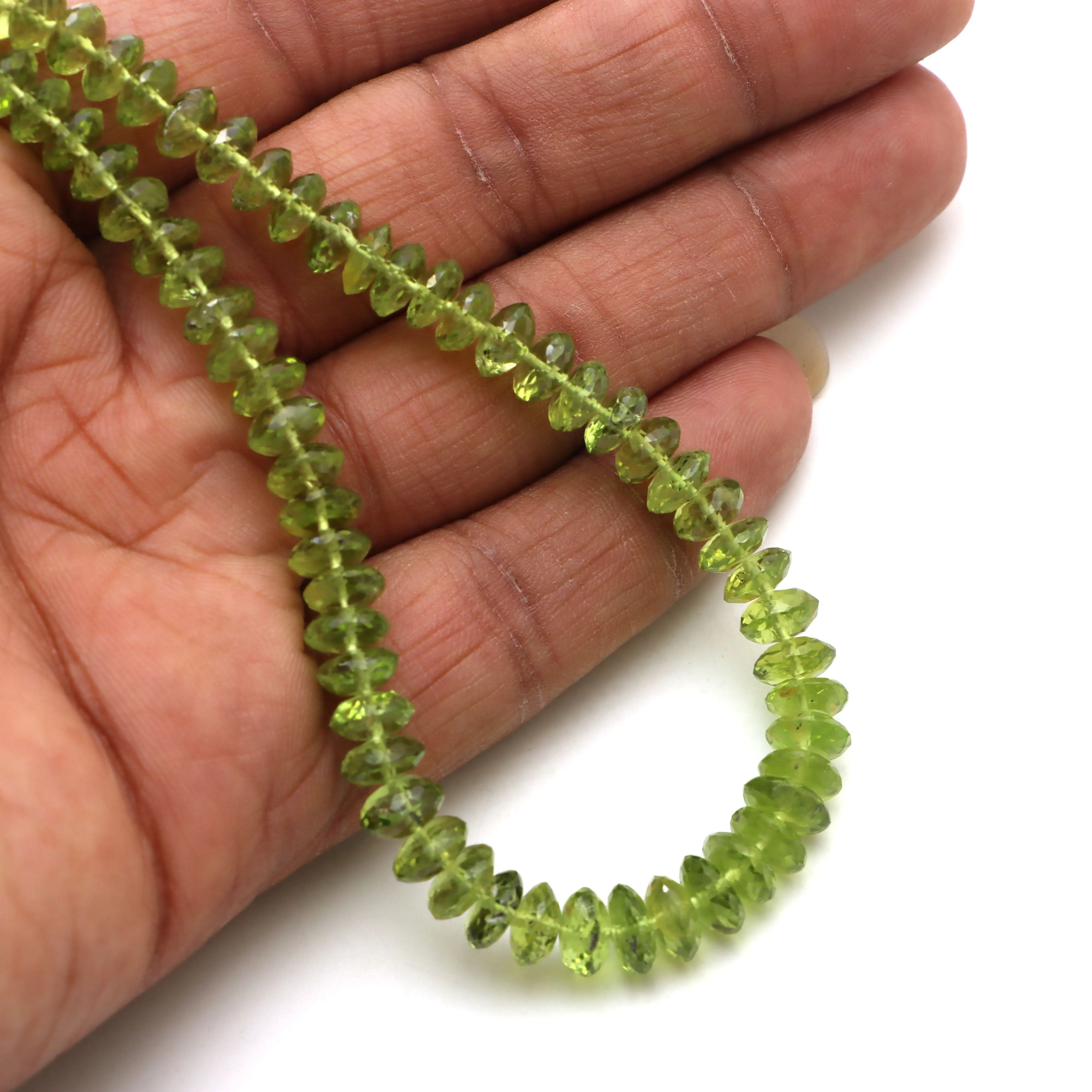 Peridot faceted saucer beads, 6 mm to 8 mm, Faceted peridot beads, Saucer shape peridot, Green peridot, 18 inch strand, Price per strand