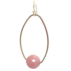 Pink Coral Jade Matte Gold Oval Inset Earring