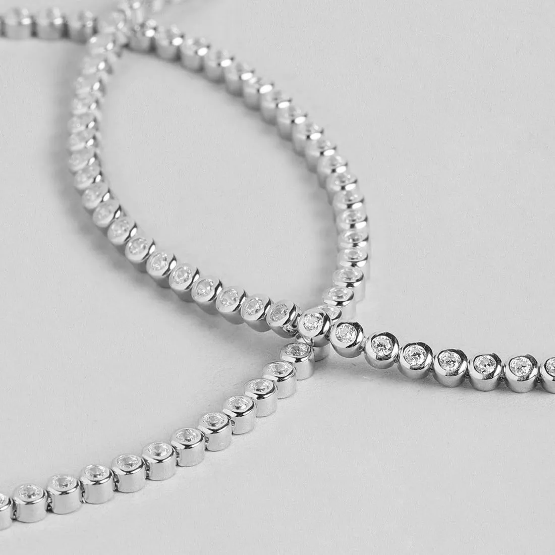 Radiant Circles 925 Sterling Silver Rhodium-Plated Circle Anklet