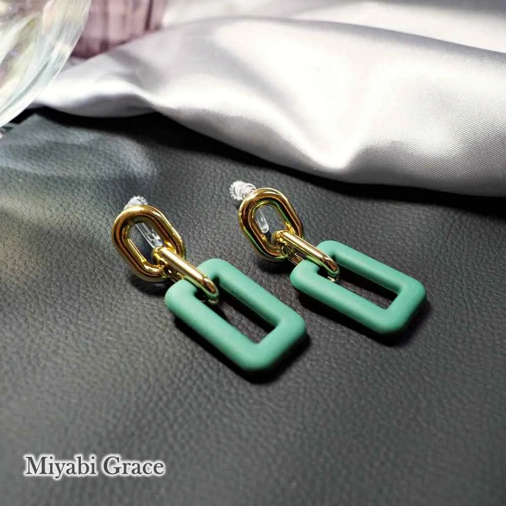 Red/Black/White/Green/Blue & Gold Rectangular Invisible Clip On Hoop Screw-Back Earrings