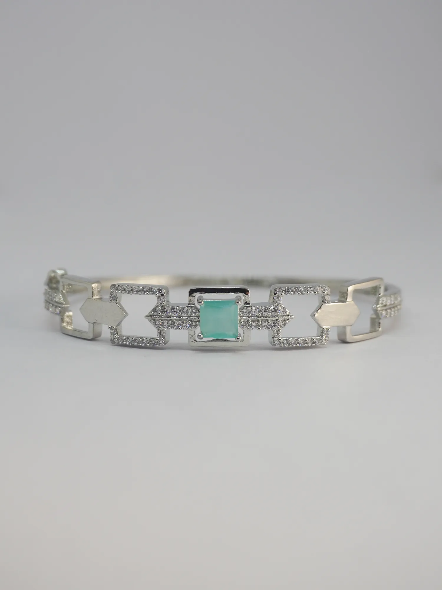 Rhodium-Plated Green Stone Bracelet with American Diamond