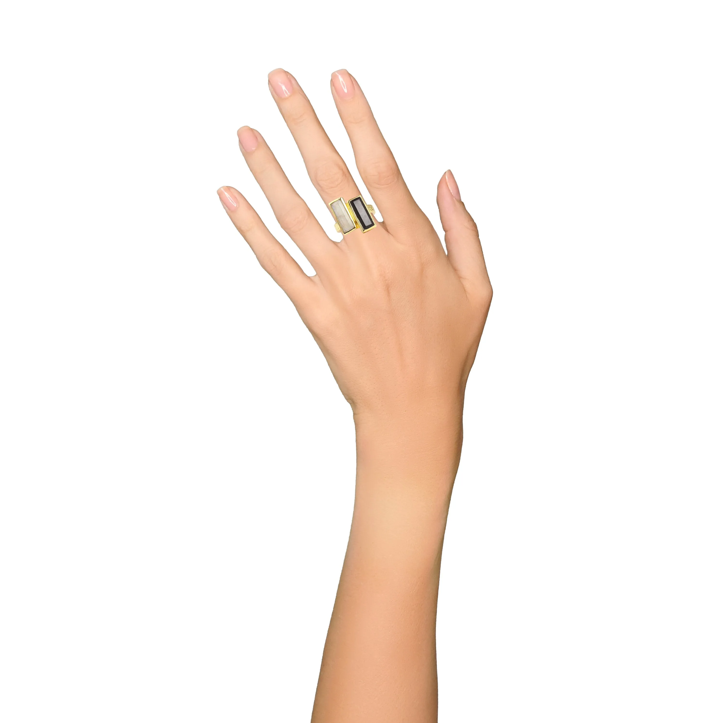 Ring - Double Bar - Black Onyx and Moonstone